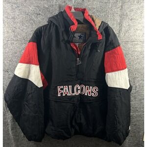 VTG 90s Starter‎ Atlanta Falcons SpellOut NFL 1/4 Zip Jacket Rare Front Pocket